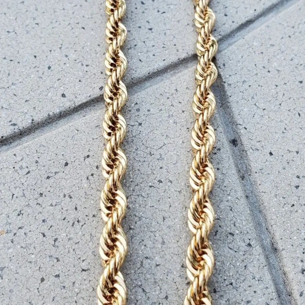 Classic 14K Gold Plated Thick Diamond Cut Rope Chain Unisex